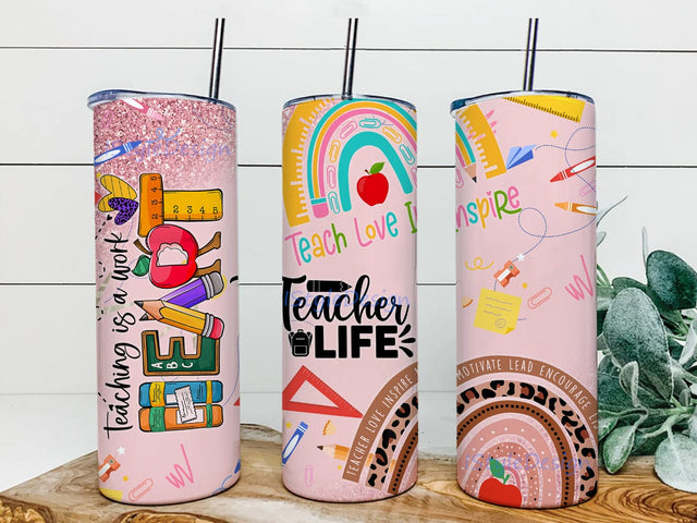 Teacher 20oz Skinny Tumbler, Teacher Life Tumbler Png, Teacher Rainbow Design Png, Teach Love Inspire Tumbler Design, Teacher Sublimation Design, Instant Download Sublimation iStyleDesign 