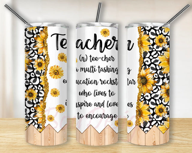 Teacher 20oz Skinny Tumbler, Teacher Sunflower Tumbler Png, Back To School Tumbler Design, Teacher Pencil Leopard Sunflower Tumbler Wrap, Teacher Sublimation Design, Instant Download Sublimation BouDesign 