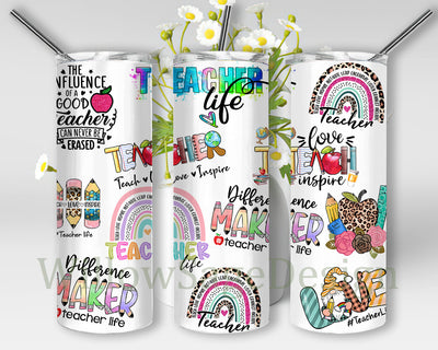 Teacher Affirmations 20oz Skinny Tumbler, Teacher Life Tumbler Png, Teacher Loves Skinny Wrap, New Teacher Sublimation Design for Straight, Instant Download Sublimation WillowSageDesign 