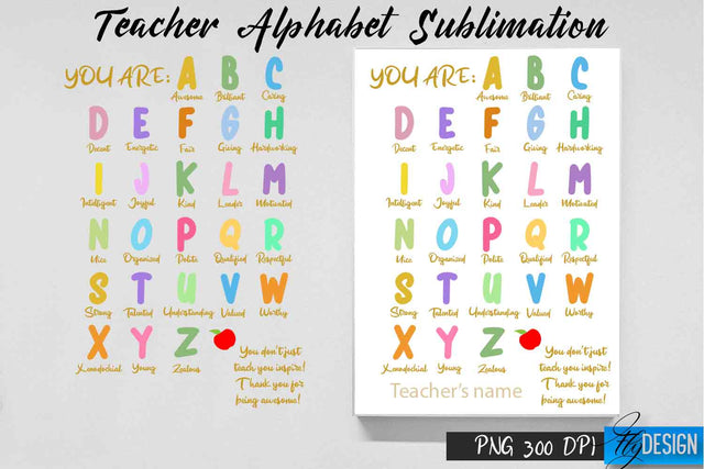 Teacher Alphabet Sublimation | Teacher Alphabet Design | Tacher Sublimation Sublimation Fly Design 