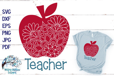 Teacher Apple Mandala SVG SVG Wispy Willow Designs 