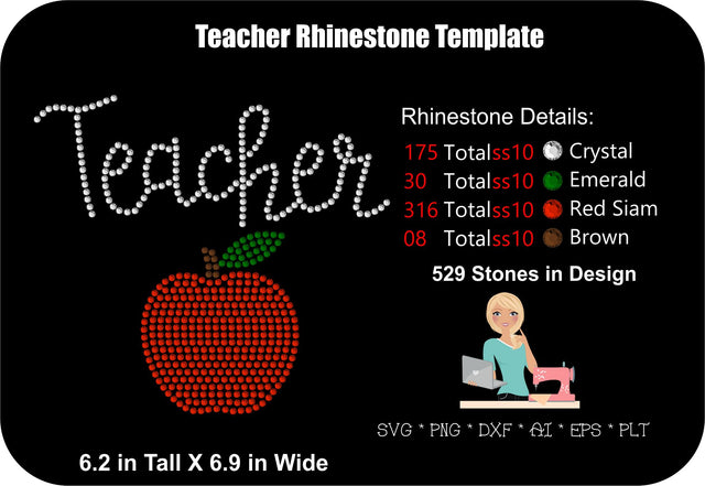 Teacher Apple Rhinestone Template | Rhinestone SVG | Teacher SVG SVG MissMarysEmbroidery 