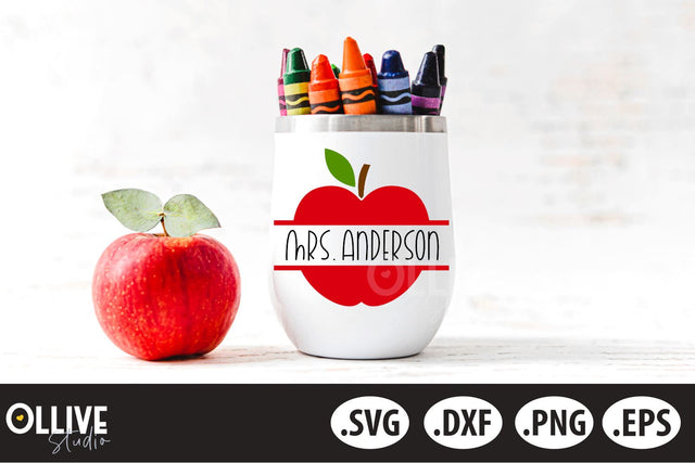 Teacher Apple Split Monogram SVG | Teacher SVG SVG Ollive Studio 
