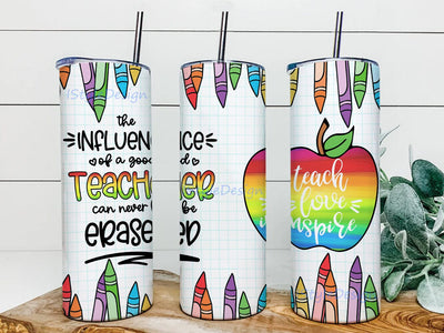 Teacher Appreciation Tumbler Design, Teach Love Inspire 20oz Skinny Tumbler, Teacher Crayon Design Png, The Influence of A Good Teacher Tumbler Png, Teacher Rainbow Png, Instant Download Sublimation iStyleDesign 