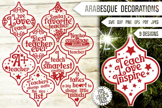 Teacher Arabesque Tile Ornament Svg Bundle. Christmas Decorations Svg. Best Teacher Ever Svg. School Svg. Lowe's Tile Svg. Dxf Eps Png Pdf SVG Mint And Beer Creations 