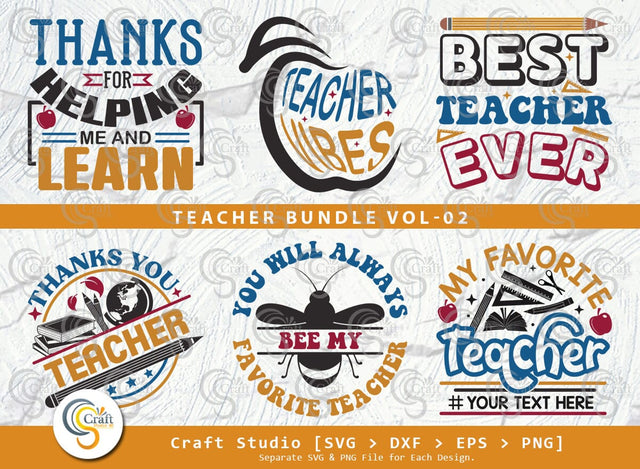 Teacher Bundle Vol-02, Teacher Vibes, Best Teacher Ever, Thanks You Teacher, Thanks For Helping Me Learn, Favorite Teacher, Teacher Quote SVG ETC Craft 