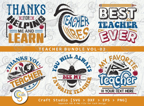 Teacher Bundle Vol-02, Teacher Vibes, Best Teacher Ever, Thanks You Teacher, Thanks For Helping Me Learn, Favorite Teacher, Teacher Quote SVG ETC Craft 