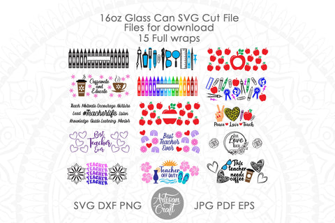 Teacher can glass SVG for 16oz cup SVG Artisan Craft SVG 