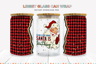 Teacher Christmas Libbey Glass Can Sublimation PNG Sublimation BijouBay 