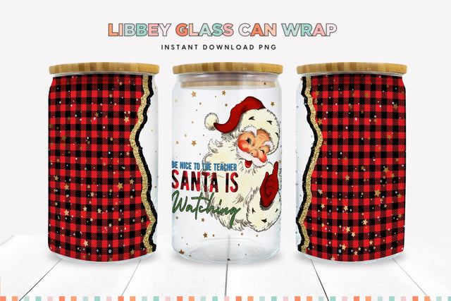 Teacher Christmas Libbey Glass Can Sublimation PNG Sublimation BijouBay 