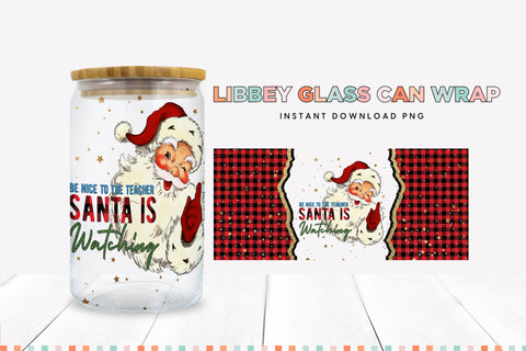 Teacher Christmas Libbey Glass Can Sublimation PNG Sublimation BijouBay 