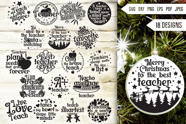 Teacher Christmas Ornament Svg Bundle. Round Christmas Ornaments Svg. Merry Christmas Svg. Teaching Quotes, Sayings, Phrases Dxf Eps Png Pdf SVG Mint And Beer Creations 