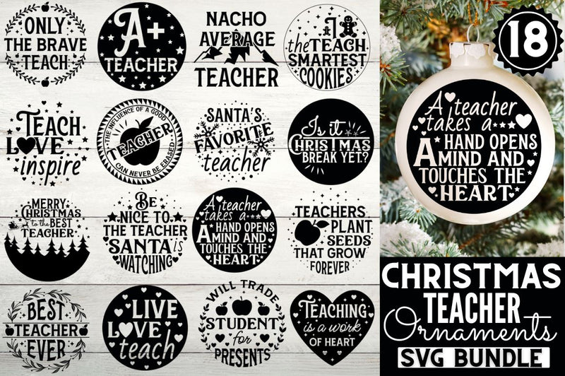 Teacher Christmas Ornament SVG Bundle - So Fontsy