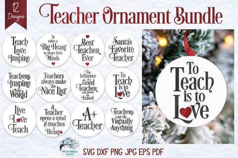 Teacher Christmas Ornament SVG Bundle SVG Wispy Willow Designs 