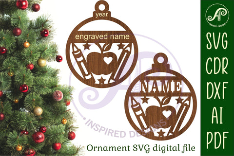 Teacher Christmas Ornament SVG laser cut SVG APInspireddesigns 