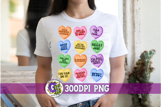 Teacher Conversation Hearts PNG | Valentine's Day PNG Sublimation Greedy Stitches 