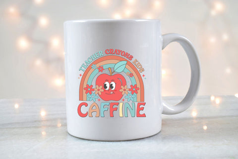 Teacher Crayons Kids Caffine PNG Design Sublimation Rupkotha 