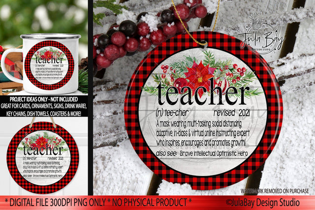 Teacher Definition 2021 Christmas Round Sublimation Design Ornament PNG Sublimation Jula Bay Design Studio 