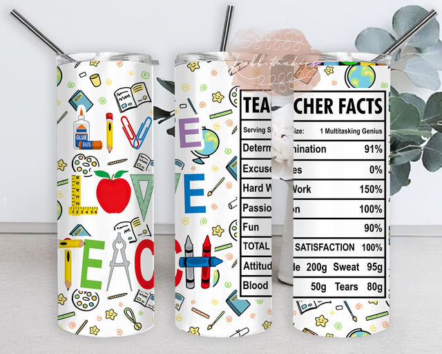 Teacher Fact Tumbler Design, Teacher 20oz Skinny Tumbler, Nutrition Facts Tumbler Wrap, Live Love Teach Tumbler Png, Teacher Tumbler Template, Digital Download Sublimation Rabbitmakies 