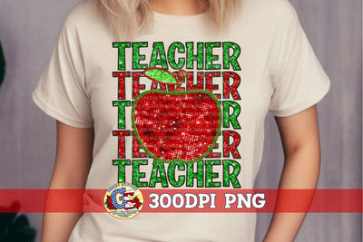 Teacher Faux Sequin Embroidery PNG Sublimation Greedy Stitches 
