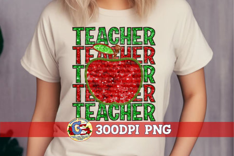 Teacher Faux Sequin Embroidery PNG Sublimation Greedy Stitches 