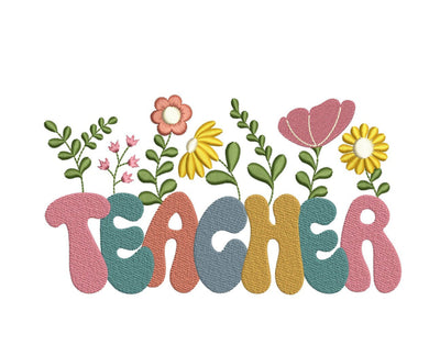 Teacher Flower Embroidery Design, Teacher Gift Embroidery File, 4 sizes, Instant download Embroidery/Applique DESIGNS Nino Nadaraia 