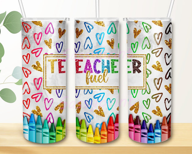 Teacher Fuel 20oz Skinny Tumbler Png, Teacher Appreciation, Back to School Gift for Teachers, Crayon Tumbler, Colorful Teacher Tumbler Sublimation sassyprint 