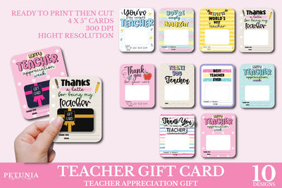 Teacher Gift Card Holder Bundle | Teacher Appreciation Sublimation Petunia Digital Design 