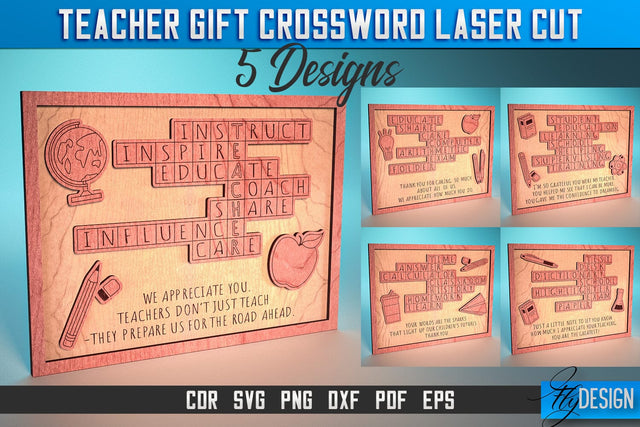 Teacher Gift Crossword Laser Cut SVG | Gift Crossword Laser Cut SVG Design | CNC Files SVG Fly Design 