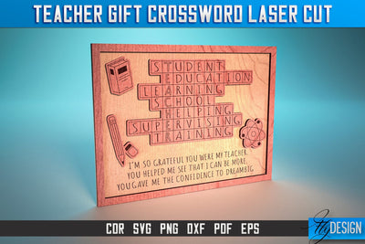 Teacher Gift Crossword Laser Cut SVG | Gift Crossword Laser Cut SVG Design | CNC Files SVG Fly Design 