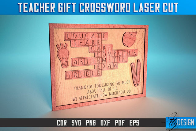 Teacher Gift Crossword Laser Cut SVG | Gift Crossword Laser Cut SVG Design | CNC Files SVG Fly Design 
