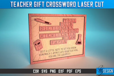 Teacher Gift Crossword Laser Cut SVG | Gift Crossword Laser Cut SVG Design | CNC Files SVG Fly Design 