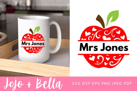 Teacher Gift Svg, Teacher Monogram Svg, Apple Svg, School svg, Back to School Svg, Svg Files for Cricut, Sublimation, Silhouette SVG Jojo&Bella 