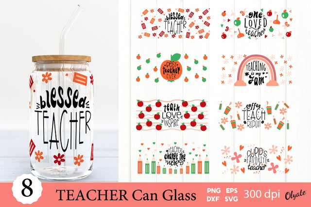 Teacher Glass Can Wrap Bundle. 16 OZ Can Glass Teacher SVG SVG Olga Terlyanskaya 