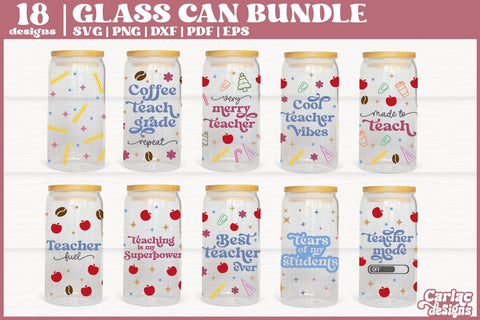 Teacher Glass Can Wrap SVG Bundle | School Glass Can Wrap SVG Carla C Designs 