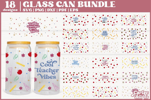 Teacher Glass Can Wrap SVG Bundle | School Glass Can Wrap SVG Carla C Designs 