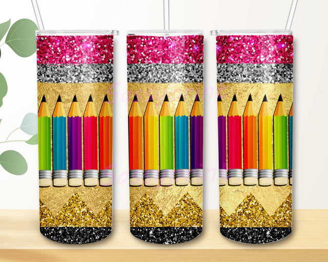 Teacher Glitter Crayon Tumbler PNG, Teacher Glitter Crayon 20oz Skinny Tumbler Sublimation Design Sublimation sassyprint 