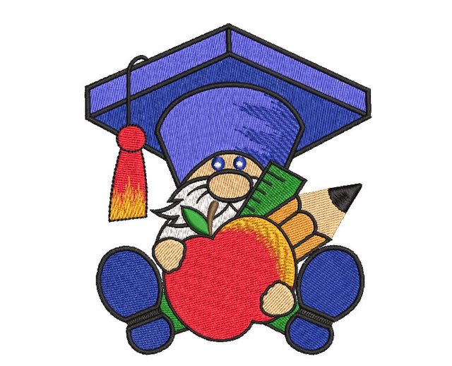 Teacher gnome embroidery design, back to school embroidery, school gnomes, 4 sizes, instant download. Embroidery/Applique DESIGNS ArtEMByNatalia 