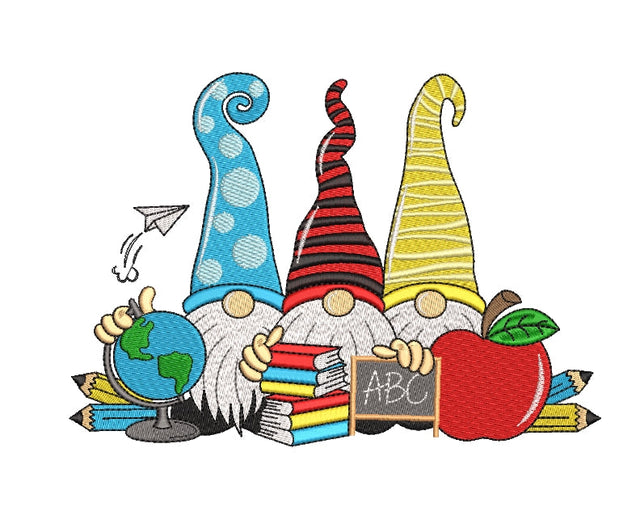 Teacher gnomes embroidery design, back to school embroidery, school gnomes, 5 sizes, instant download. Embroidery/Applique DESIGNS ArtEMByNatalia 