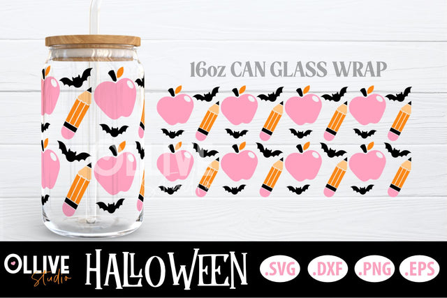 Teacher Halloween 16oz Can Glass Wrap SVG SVG Ollive Studio 