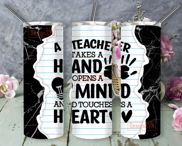 Teacher Hand Mind Heart Tumbler Wrap, Teacher 20oz Skinny Tumbler, Teacher Appreciation Tumbler Png, Teacher Life Sublimation Design, Instant Download Sublimation DesignSVG 