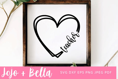 Teacher Heart, Teacher Appreciation SVG Files, Instant Download, Cricut Cut Files, Silhouette Cut Files, Download, Print Svg Files SVG Jojo&Bella 