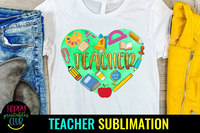 Teacher Heart- Teacher Back to School Sublimation PNG Sublimation Happy Printables Club 