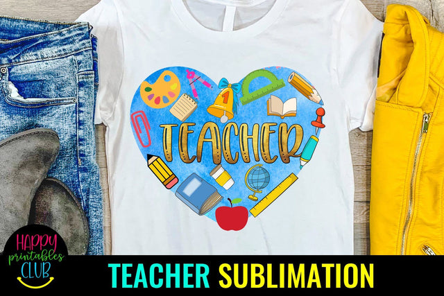 Teacher Heart- Teacher Back to School Sublimation PNG Sublimation Happy Printables Club 