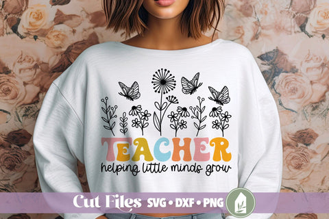 Teacher Helping Little Minds Grow, Line of Flowers SVG SVG LilleJuniper 