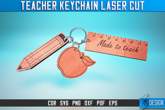 Teacher Keychain Laser Cut SVG | Teacher Laser Cut SVG Design | CNC Files SVG Fly Design 