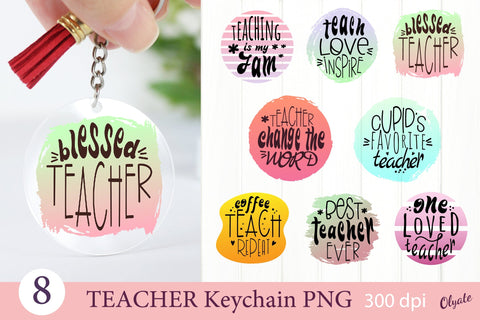 Teacher Keychain Sublimation Bundle. Teacher Quotes PNG Sublimation Olga Terlyanskaya 