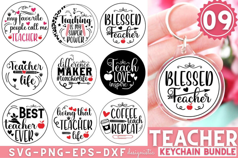 Teacher Keychain SVG Bundle, Mama Keychain SVG SVG DESIGNISTIC 