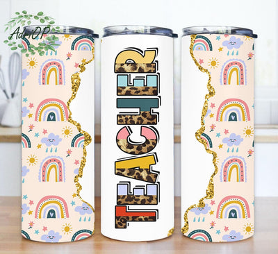 Teacher Leopard 20oz Skinny Tumbler, Teacher Life Tumbler Design, Boho Rainbow Tumbler Wrap, Teach Love Inspire Tumbler Png, Teacher Sublimation Design, Instant Download Sublimation AdriOP 