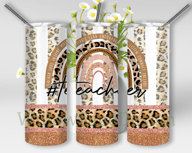 Teacher Leopard Rainbow Design Png, Teacher Tumbler Template, Back To School Png, Leopard Glitter Tumbler Wrap, Teacher Sublimation Design, Instant Download Sublimation WillowSageDesign 